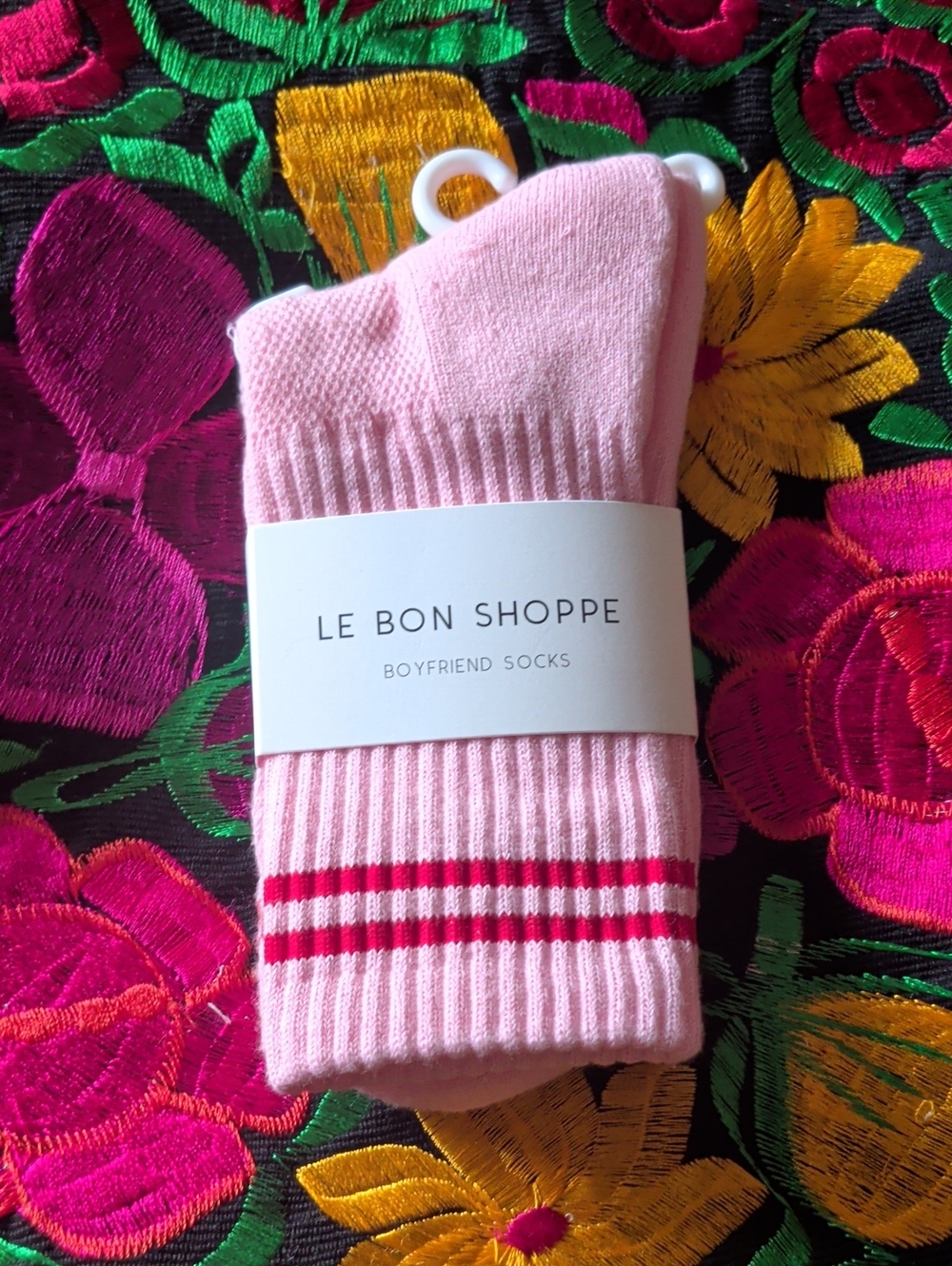 Le Bon Shoppe Pink Boyfriend Socks with Red Stripe Detail